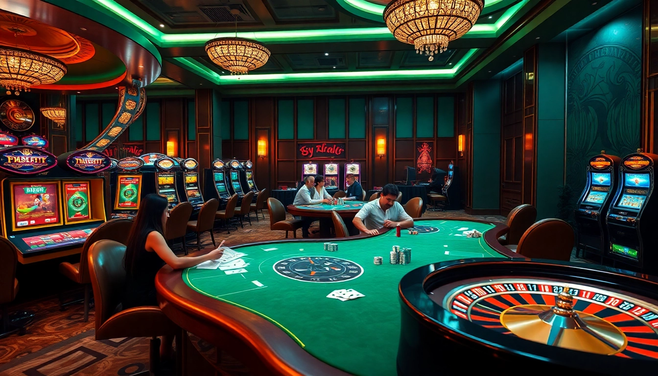 Players enjoying high stakes at a luxurious 69vn casino table under ambient lighting.