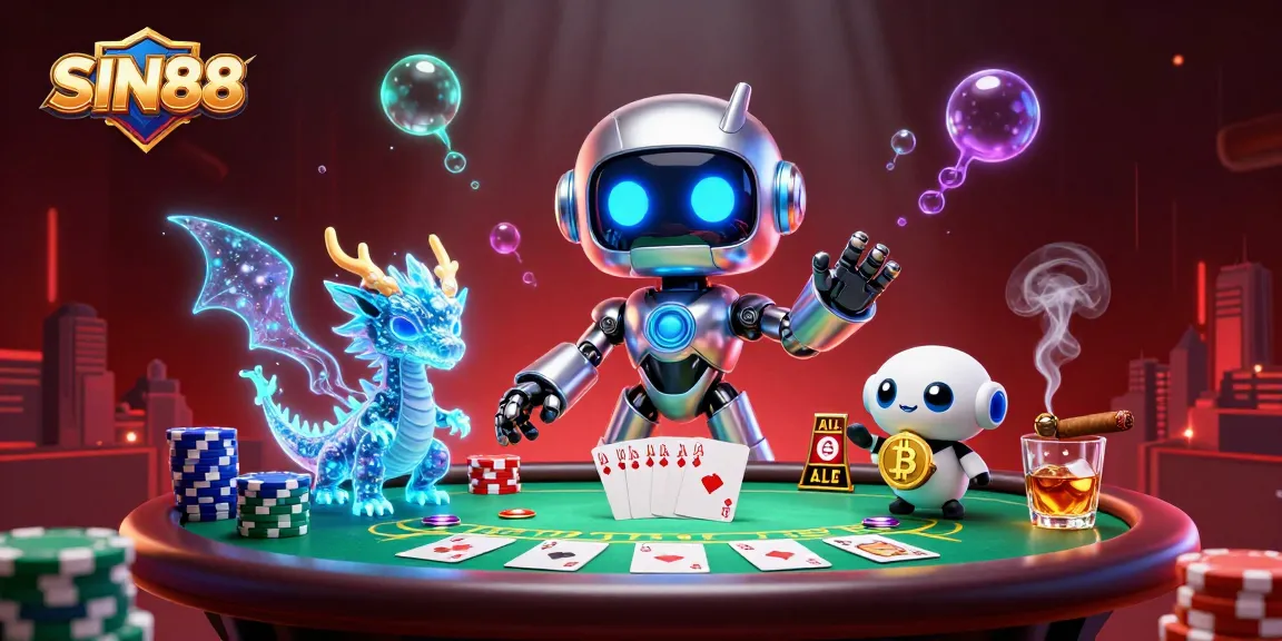 SIN88 enhances the excitement of poker with vibrant scenes featuring neon characters and dynamic elements.