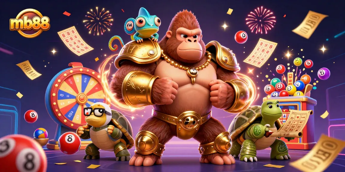 Engaging moment with mb88 characters showcasing dynamic lottery games and vibrant casino elements.