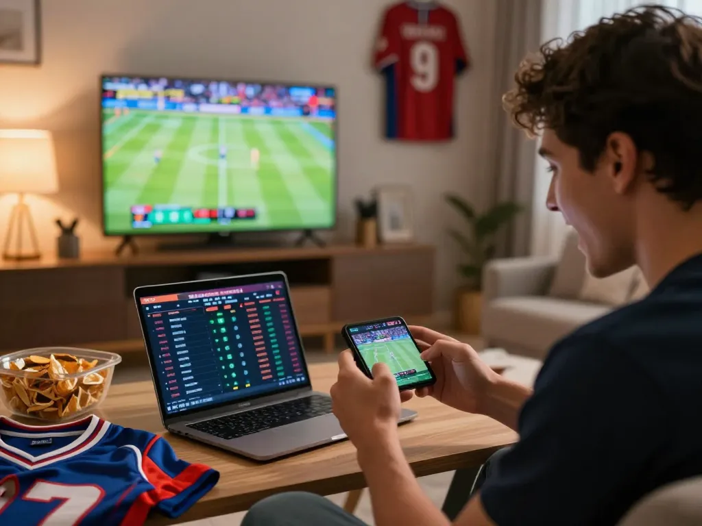 Exciting sports betting moment with tip88 displayed on a smartphone, showcasing dynamic home gaming.