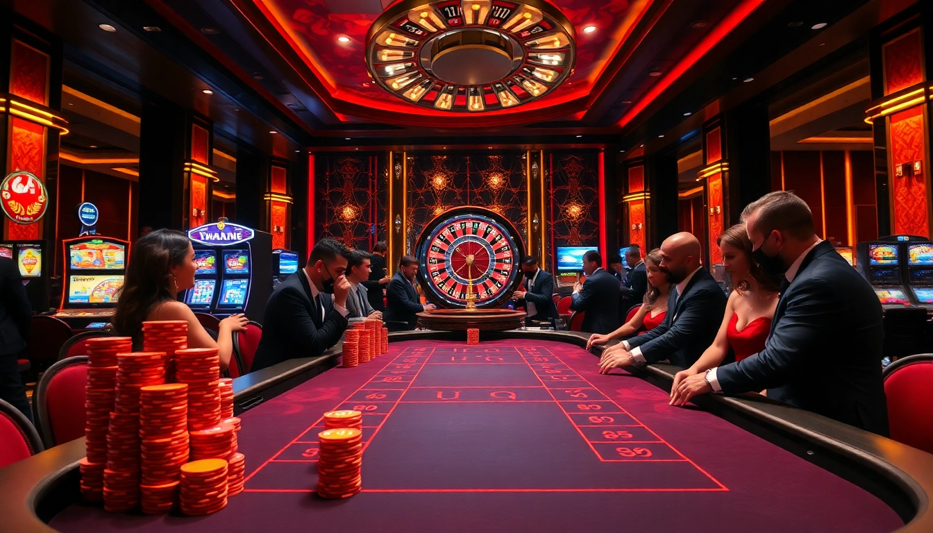 Người chơi đang tận hưởng một trò chơi đầy hồi hộp tại casino có người chia bài trực tiếp của JD88.Com với không gian sang trọng.
