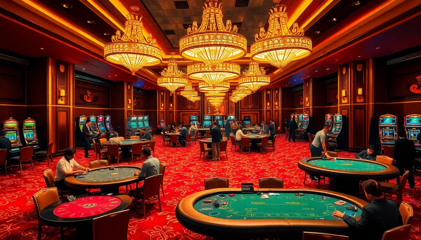 Experience the excitement of THABET casino with luxurious tables and vibrant gaming atmosphere.