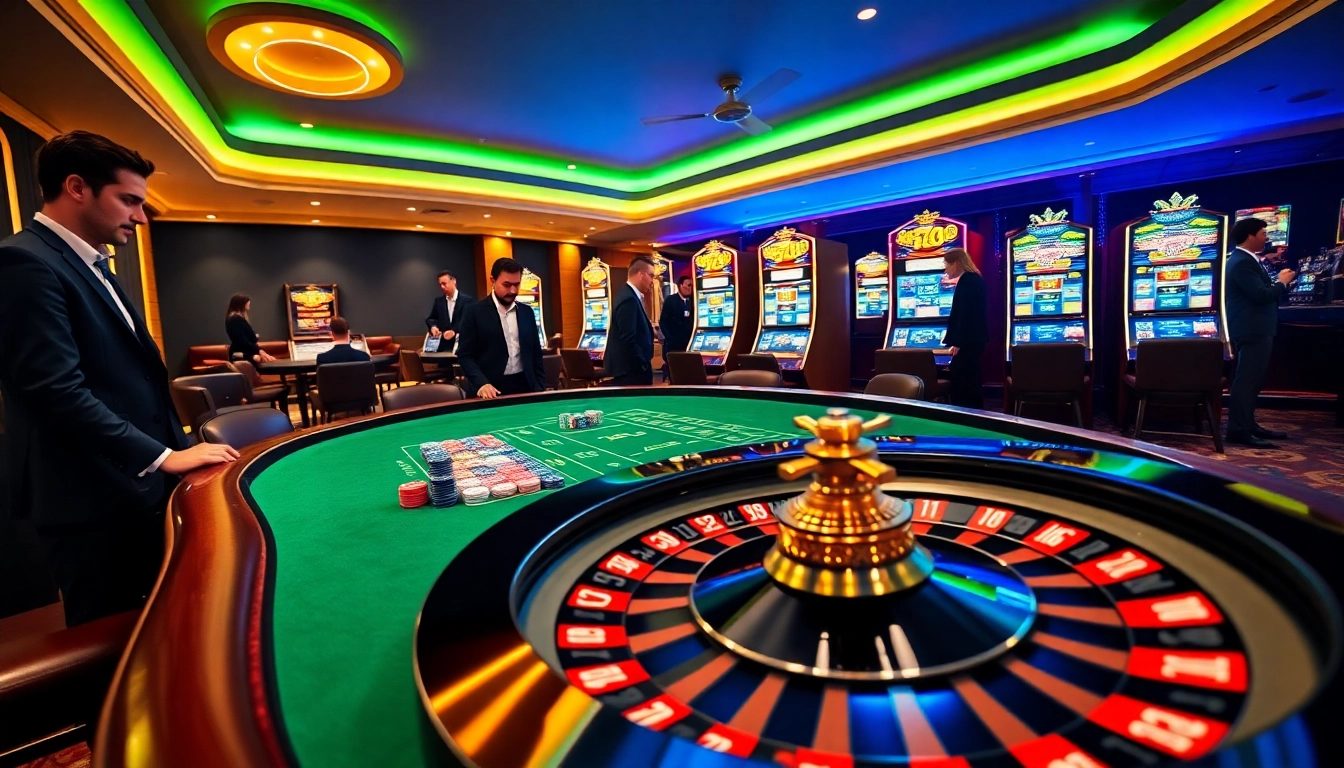 Players engaging in a thrilling poker game at fabet3.com, surrounded by vibrant casino elements.