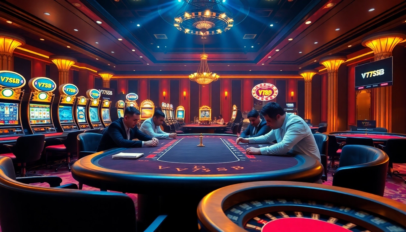 Experience the thrill of V7SB with professional poker gameplay and dazzling casino elements in a vibrant atmosphere.