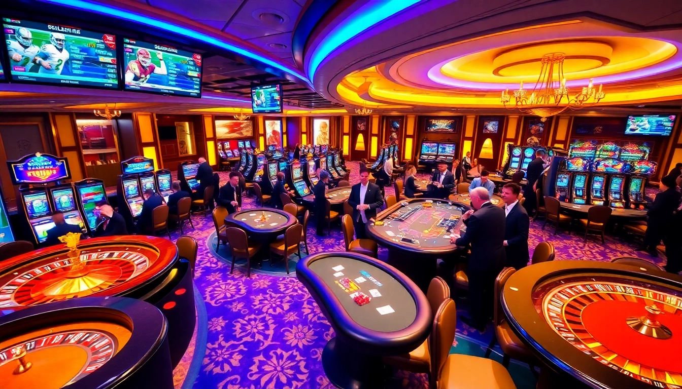 Experience thrilling gameplay at a bsport casino with roulette wheels and excited players.