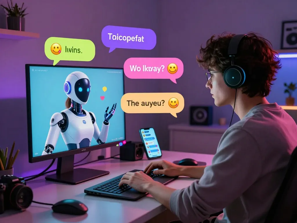 Engaging AI sex chat with a charismatic chatbot in a modern digital space.