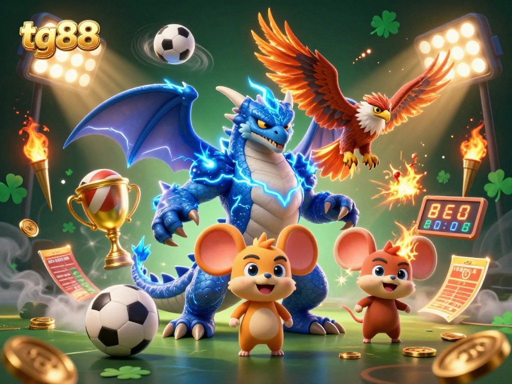 Experience the thrill of tg88 gaming with dynamic characters and sports elements in an energetic 3D scene.