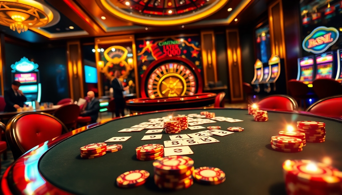 Experience the excitement of RR888 as players engage at a luxury casino table with vibrant poker chips and cards.