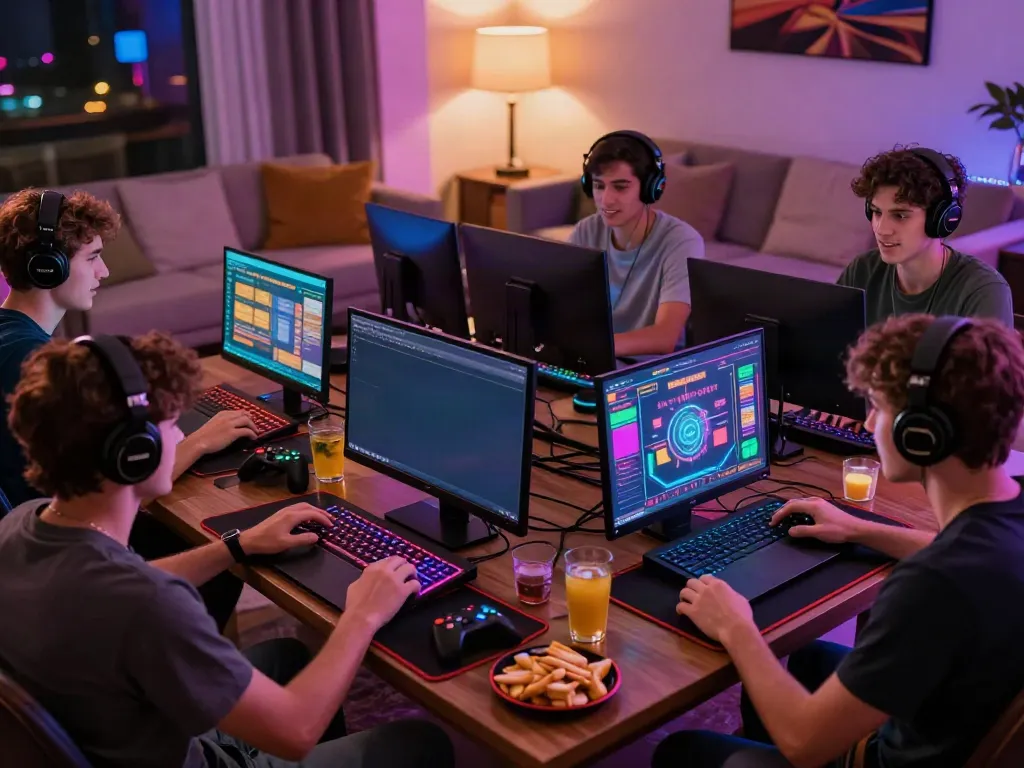 Exciting online gaming experience at a casino not on GamStop with diverse players and vibrant devices.