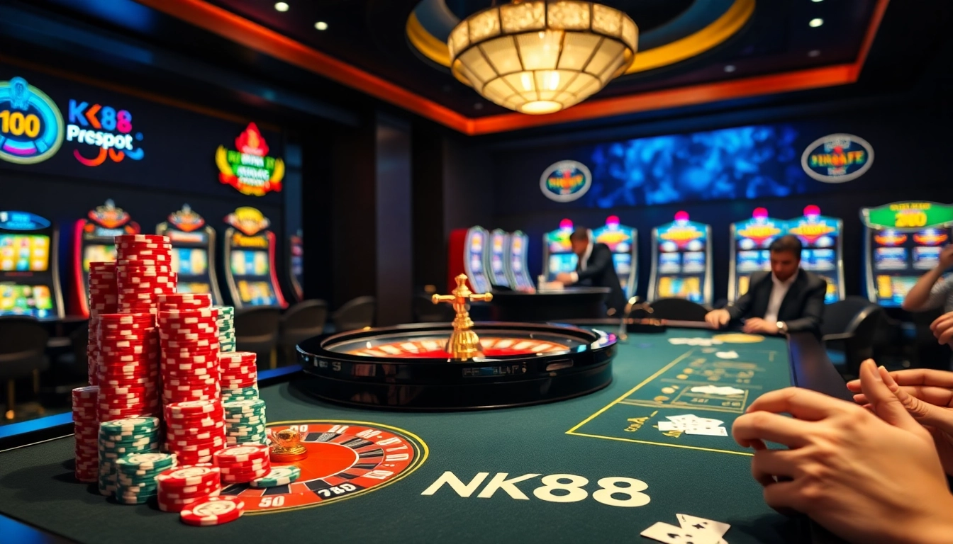 Engaged players enjoy a thrilling roulette game at NK88 casino.