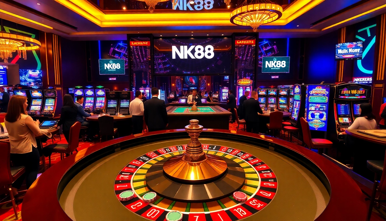 Win big at NK88 with an exciting casino scene featuring roulette and poker action.