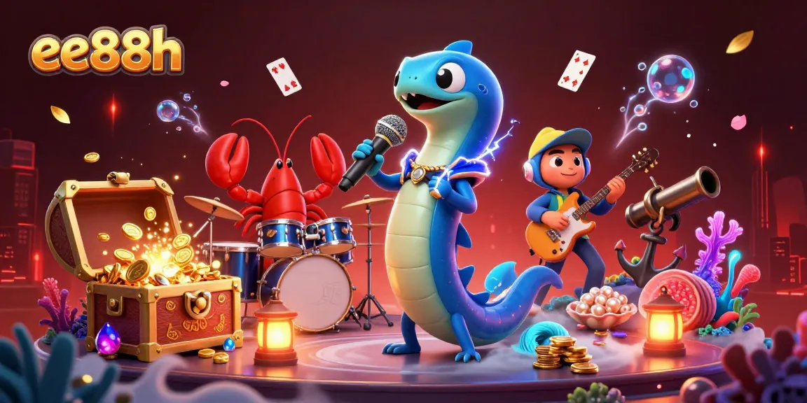 ee88h electric eel DJ energizing underwater casino with gold coins and vibrant elements