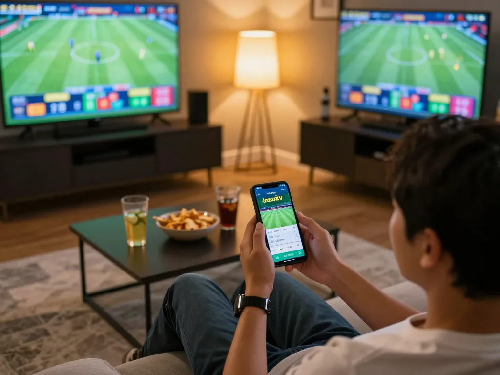 Betting on lương sơn tv with smartphone in a cozy home sports setting