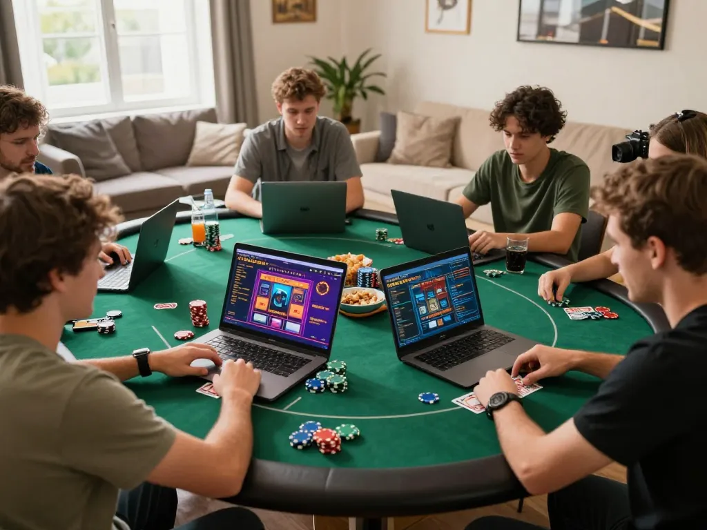 Friends enjoying online poker on HD88 platform, showcasing gameplay and vibrant social atmosphere