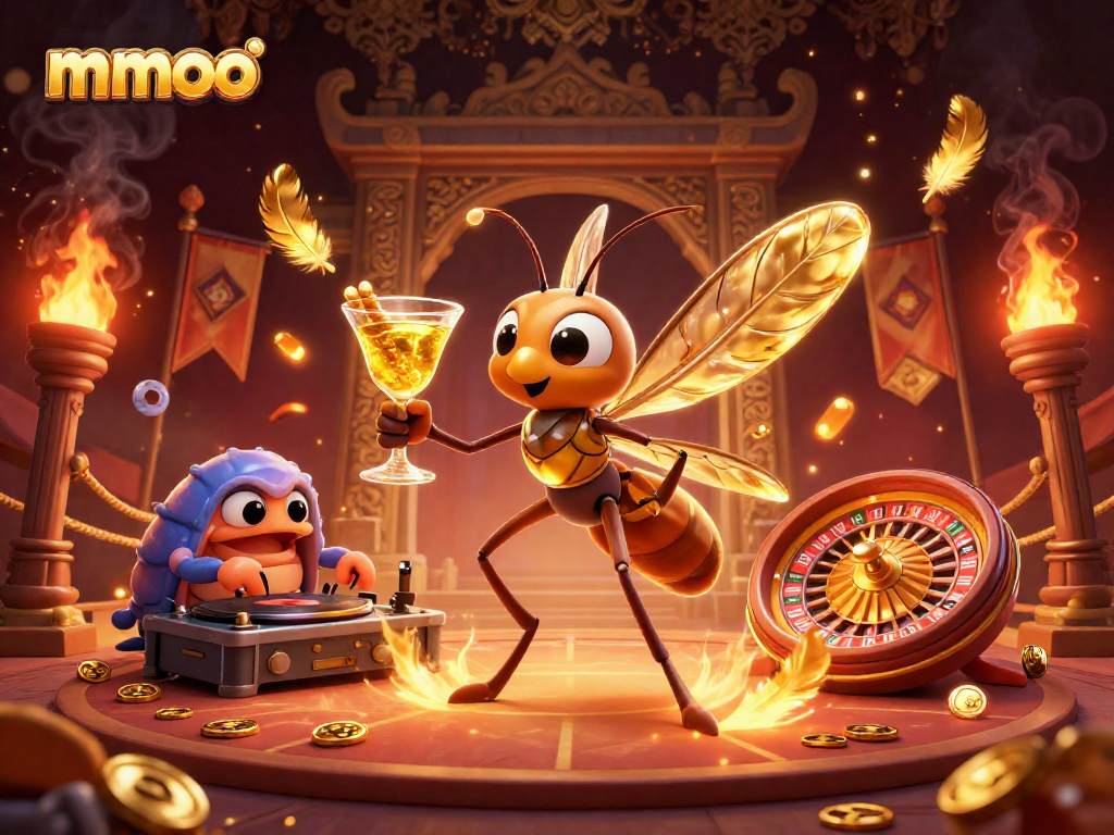 Experience mmoo's vibrant casino scene with thrilling golden elements and dynamic characters.