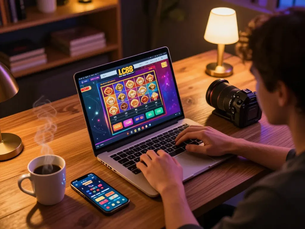Engaging online casino play at LC88, featuring a user immersed in gameplay and betting strategy.