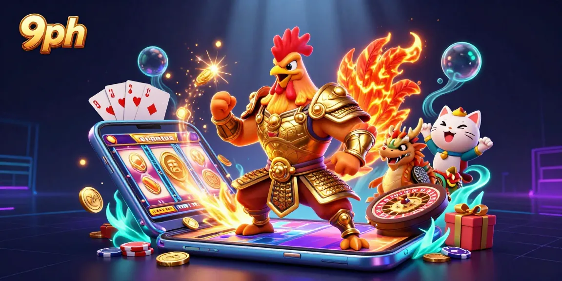 Experience electrifying gaming at 9ph with a vibrant 3D illustration featuring exciting casino elements.