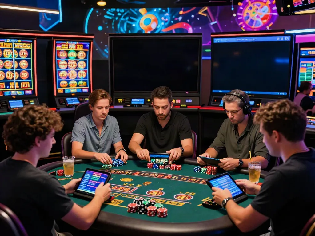 Engaging casino not on gamstop scene with players enjoying online games and vibrant atmosphere.