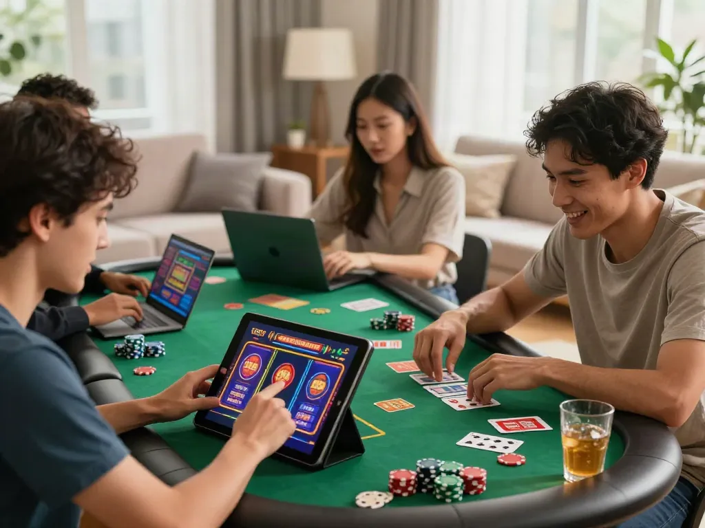 Engaged players at home enjoying casino games not on GamStop.