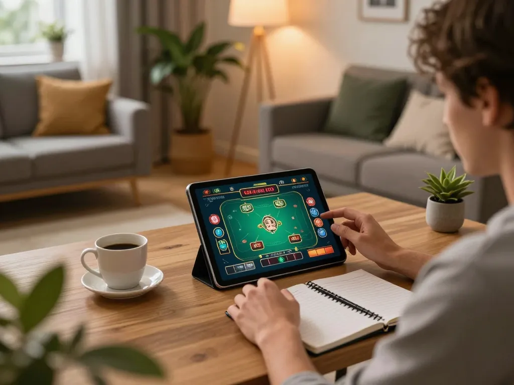 good88 live dealer game on tablet during online casino session in a cozy home office