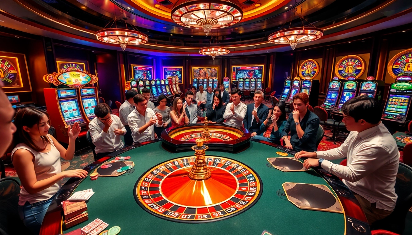 Experience the thrill of gambling with LC88 at a vibrant casino featuring roulette and slot games.