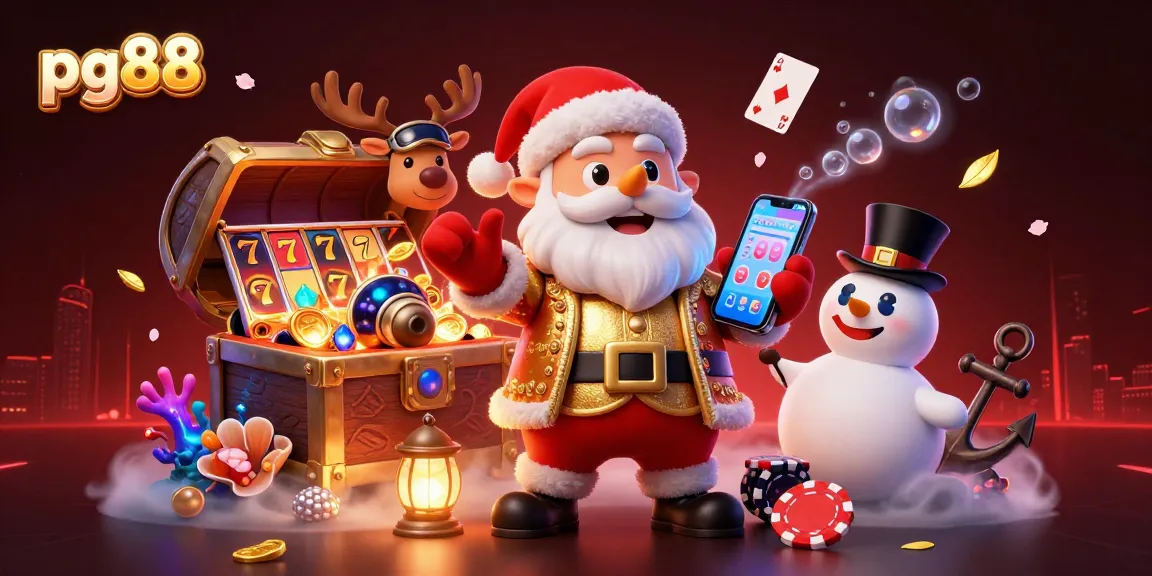 Experience exciting jackpots at pg88 with Santa, his reindeer, and a snowman surrounded by treasures and slots!