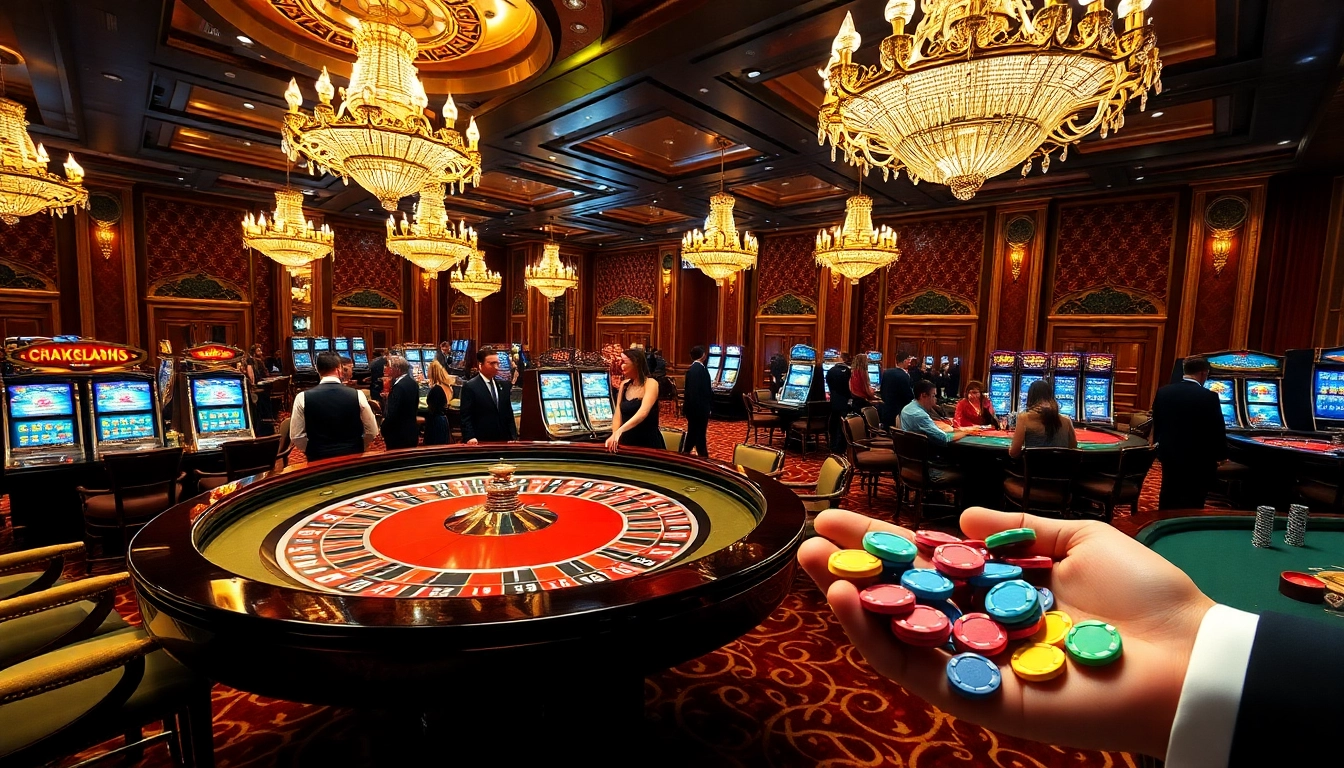 Players enjoying a thrilling game at Hi88 casino with vibrant roulette and poker elements