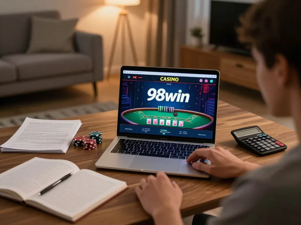 Player engaged with 98win online casino app during home gaming session