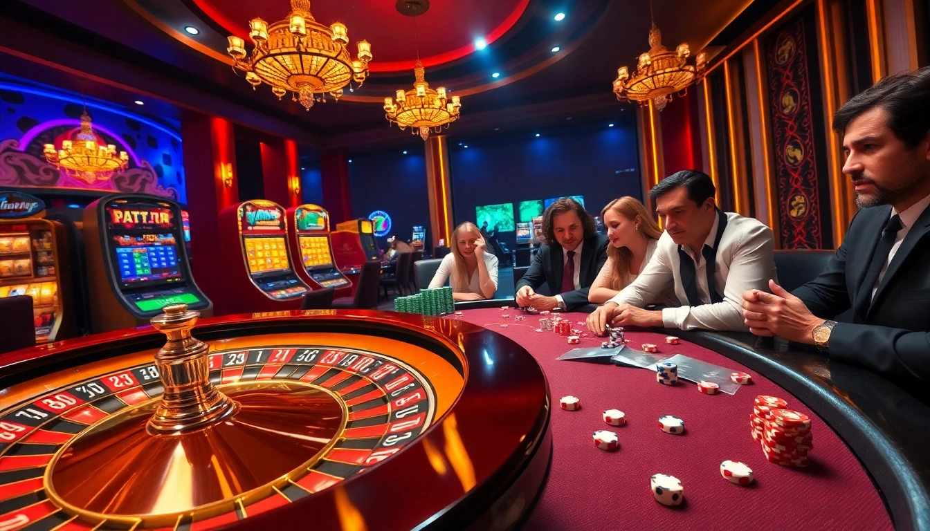Rikbet gamblers enjoying a thrilling experience at a vibrant casino table full of chips and cards.