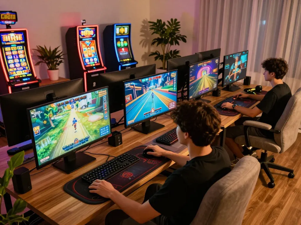 Player engaging in dash88 online gaming with multiple screens displaying casino action