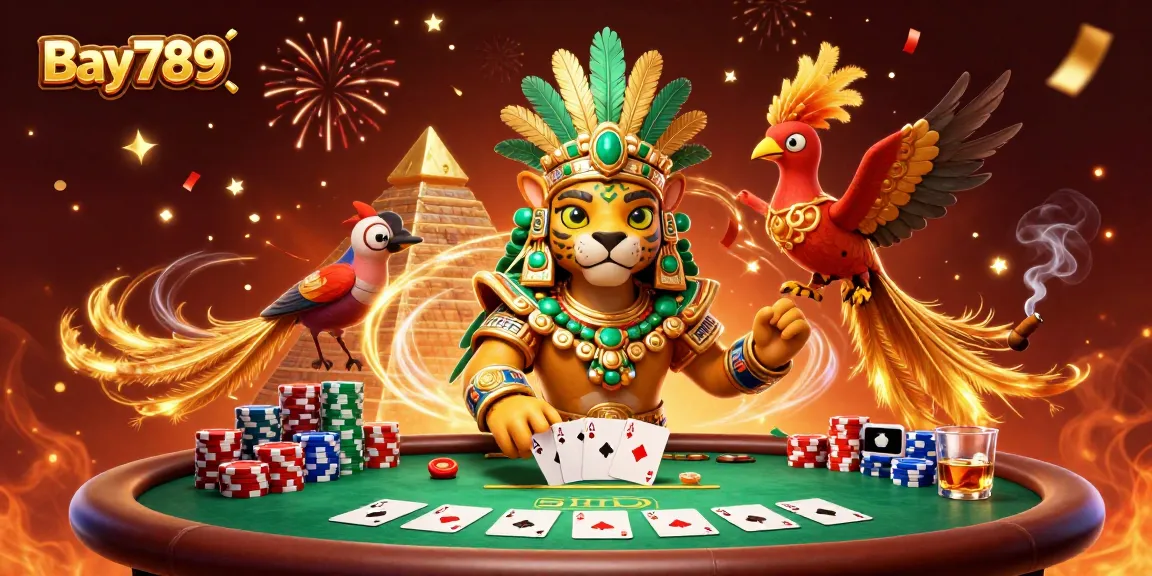 Experience thrilling poker action with Bay789, featuring vibrant characters and rich gaming elements.