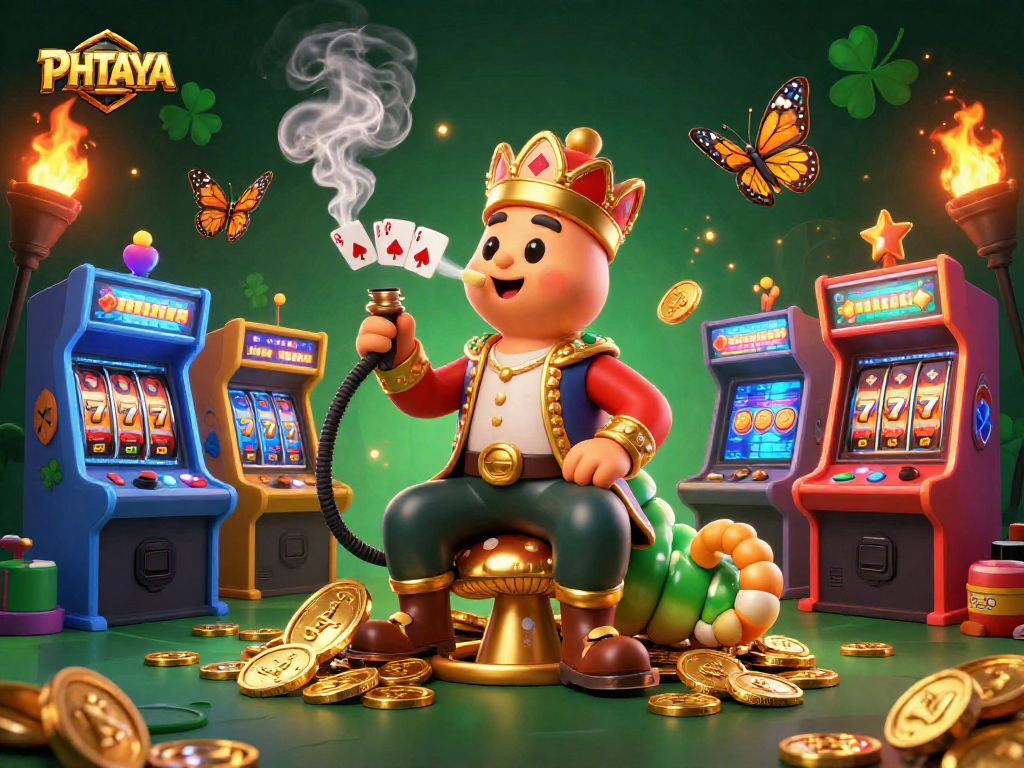 PHTAYA engages players in a dynamic 3D casino scene filled with vibrant game elements and rich colors.