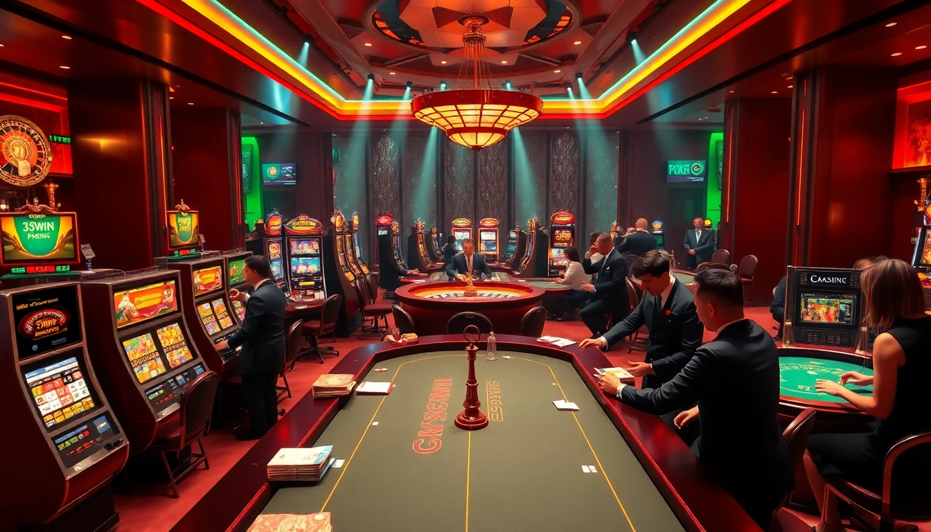33win players enjoying an exciting gambling experience at a luxurious casino table.