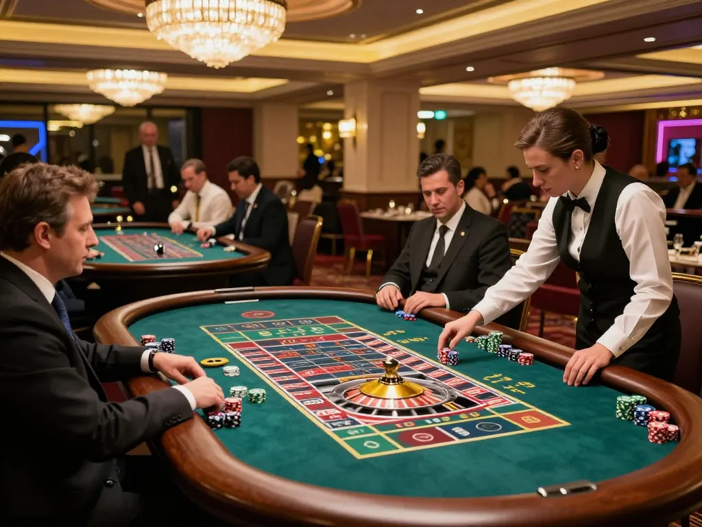 Players engage enthusiastically at a bgd33 roulette table, creating an exciting casino atmosphere.