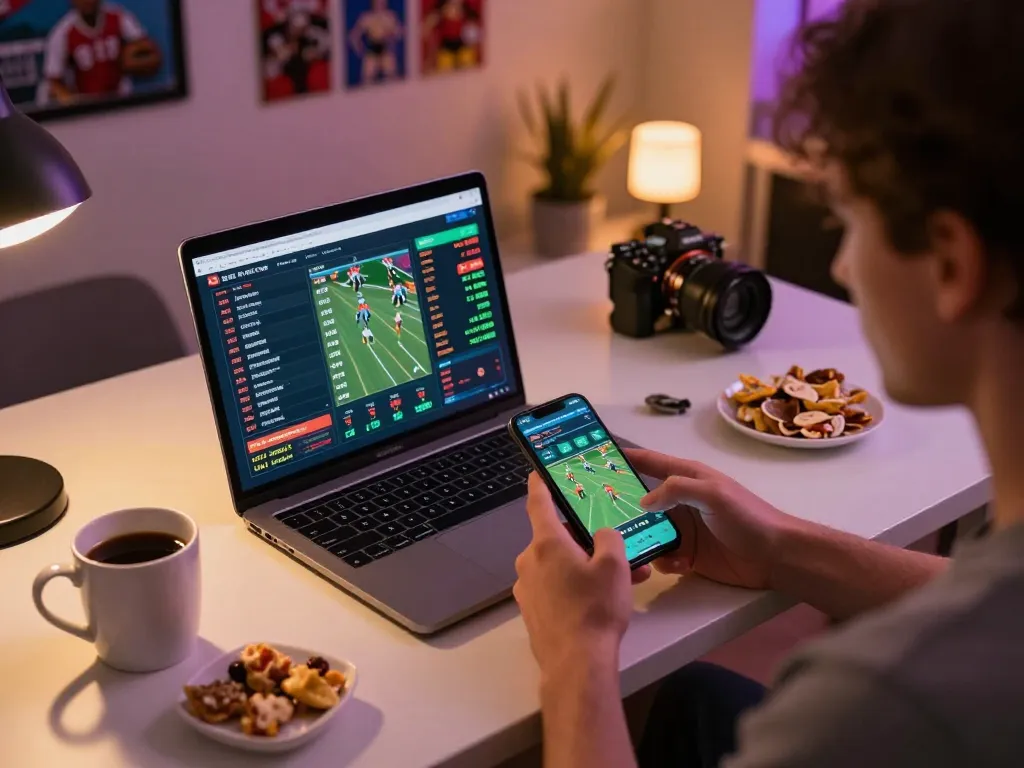ABC999 mobile sports betting action captured with player using smartphone for strategic wagers