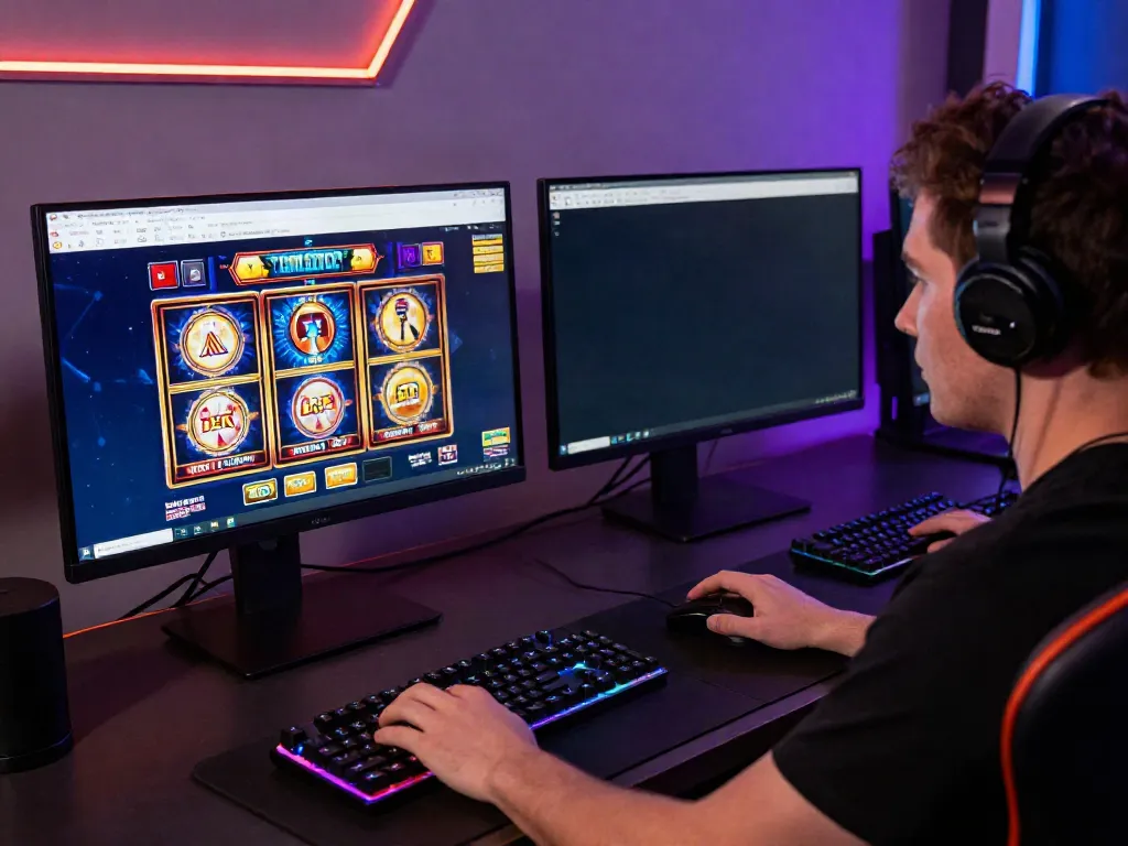 Casino not on GamStop gaming setup featuring vibrant screens and gaming accessories